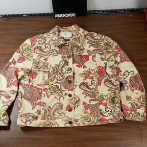 St. John Tan Denim Jacket‎ with Roses Paisley M